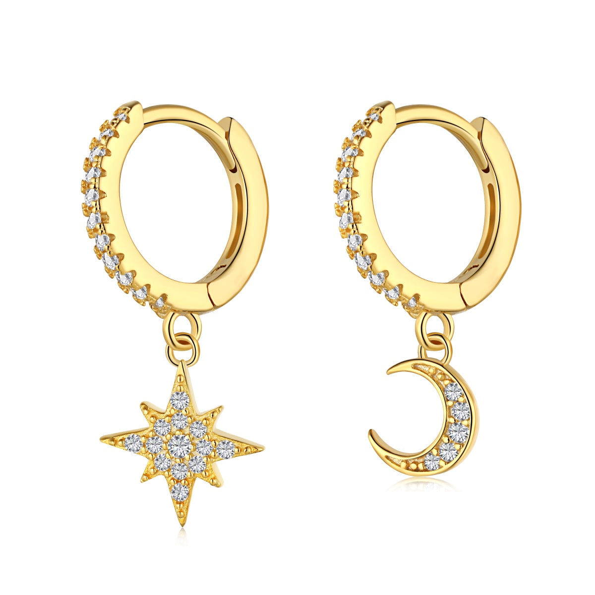 [Clara Jewels]Star and Moon Asymmetric Earrings
