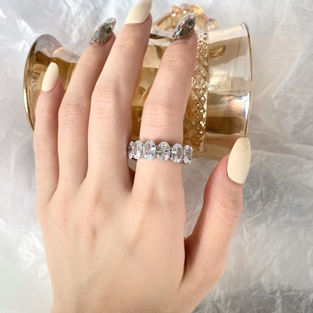 [Clara Jewels]Dainty Elongated Cushion Cut Tennis Ring