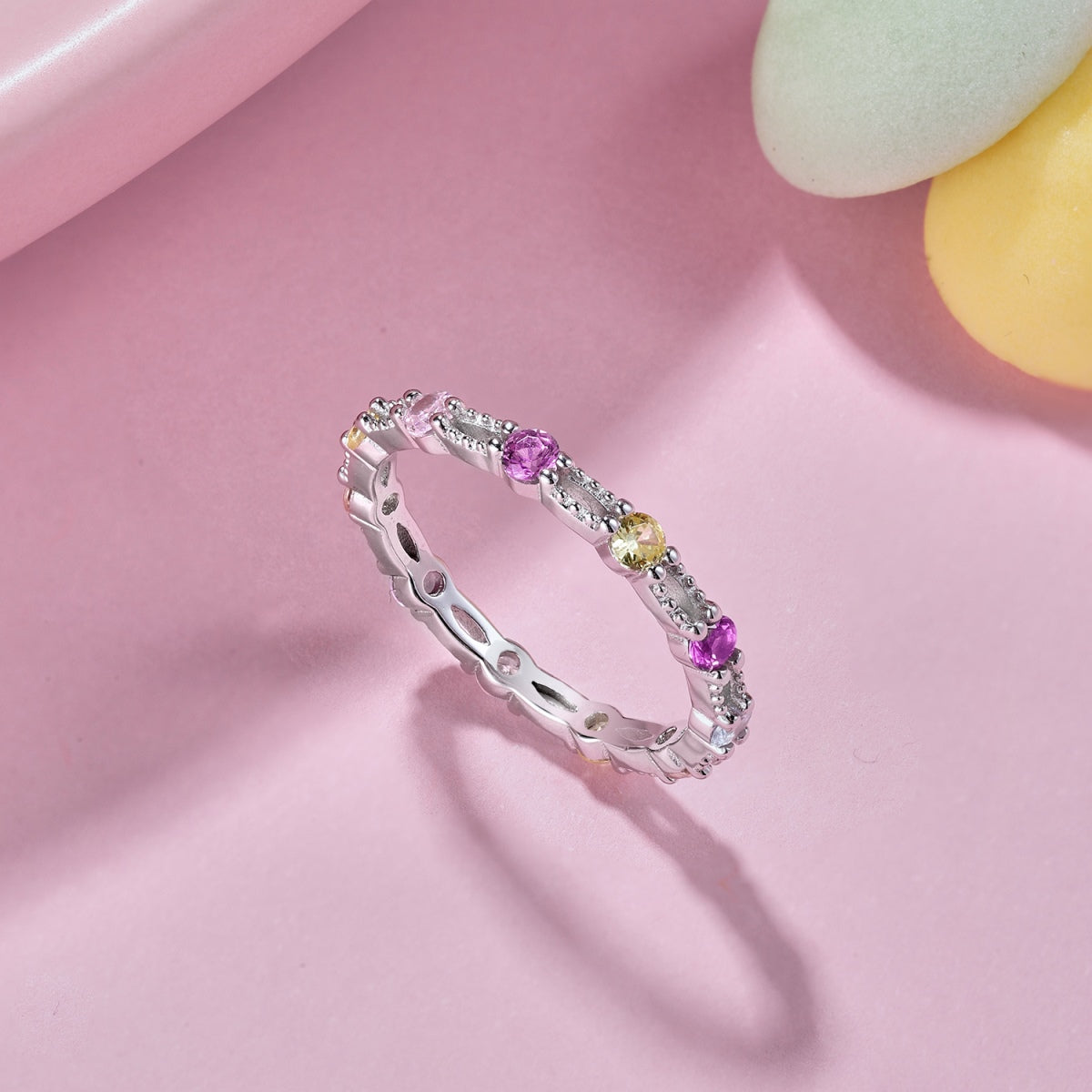 [Clara Jewels]Sparkling Colorful Round Cut Tennis Ring