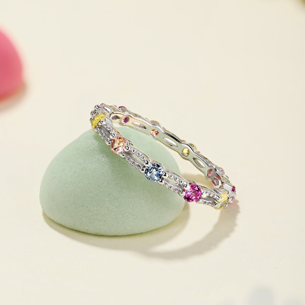 [Clara Jewels]Sparkling Colorful Round Cut Tennis Ring