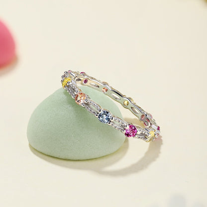 [Clara Jewels]Sparkling Colorful Round Cut Tennis Ring