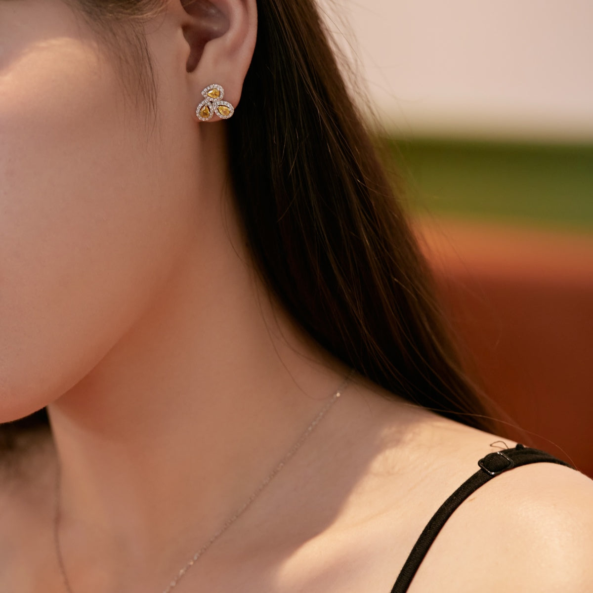[Clara Jewels]Ornate Flower Shape Pear Cut Lover Earrings