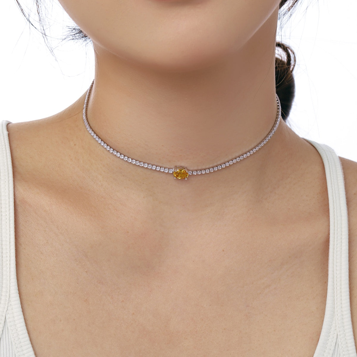 [Clara Jewels]1.0 Carat Shining Oval Cut Necklace