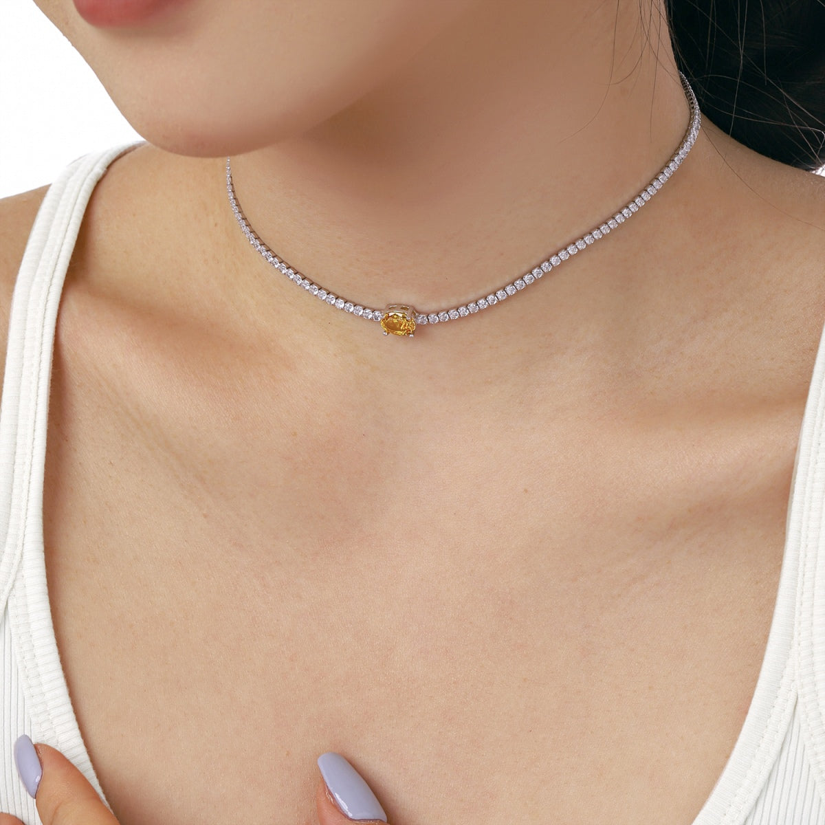 [Clara Jewels]1.0 Carat Shining Oval Cut Necklace