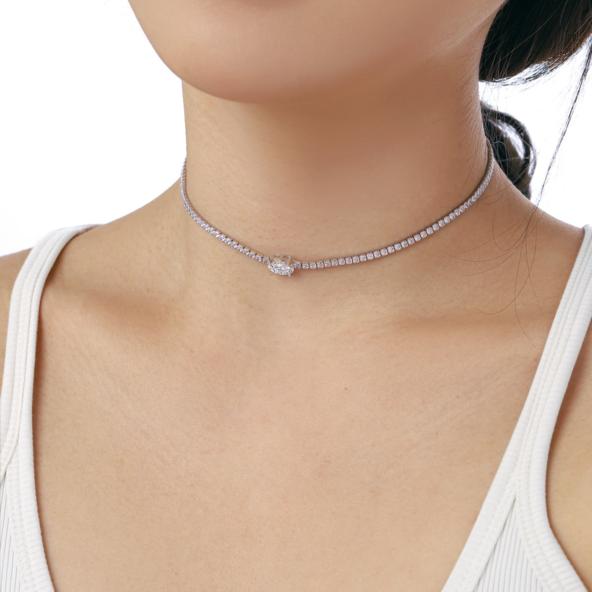 [Clara Jewels]1.0 Carat Shining Oval Cut Necklace
