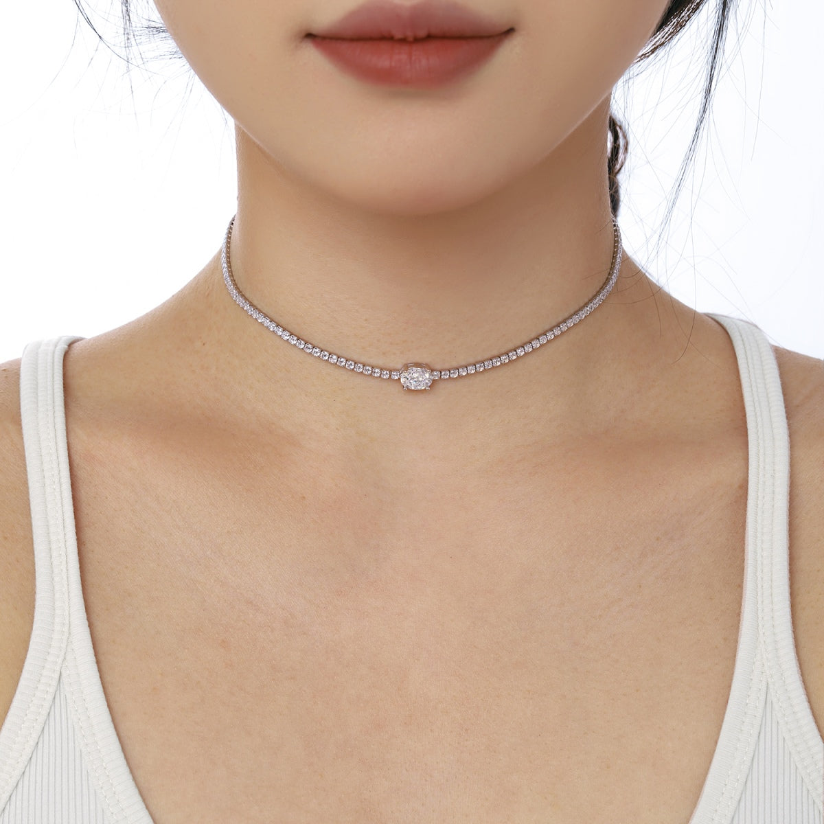 [Clara Jewels]1.0 Carat Shining Oval Cut Necklace