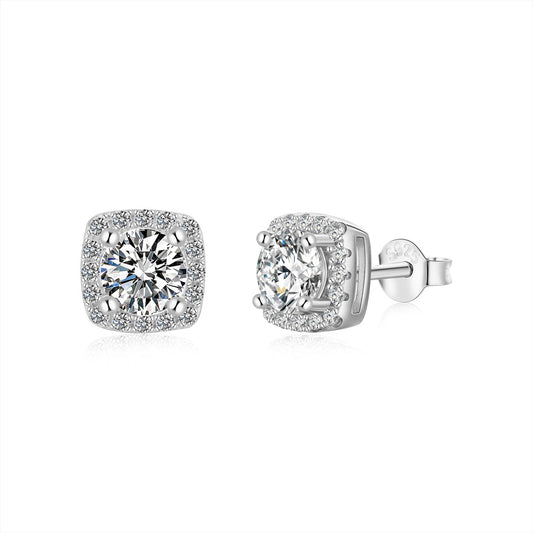 [Clara Jewels]Classic Round Center Stone Stud Earrings