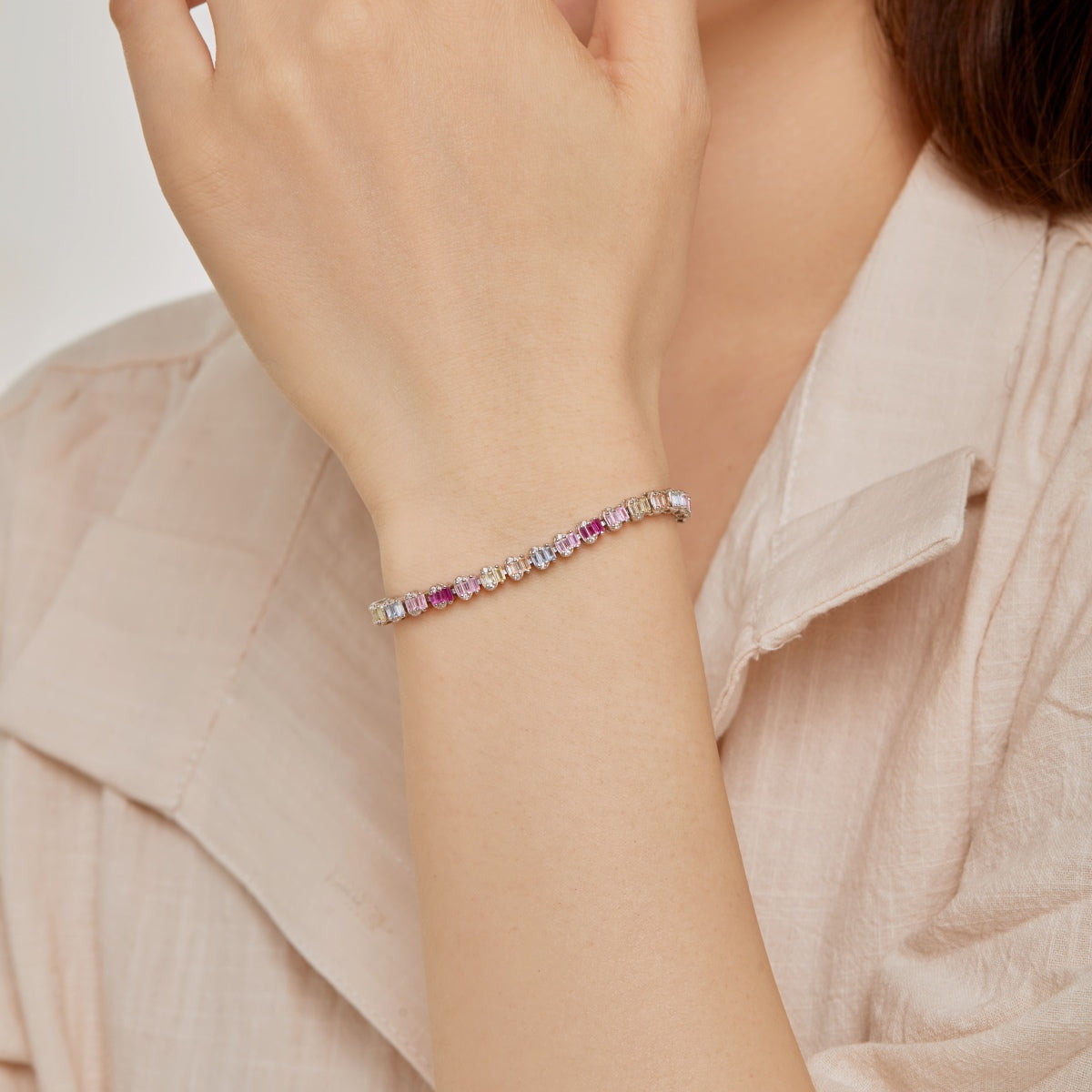 [Clara Jewels]Delicate Colorful Emerald Cut Party Bracelet