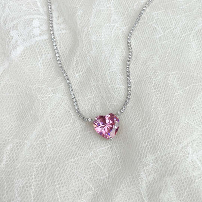 [Clara Jewels]8.0 Carat Versatile Colorful Sweet Heart-Shaped Tennis Necklace