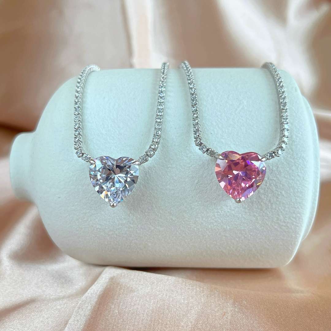 [Clara Jewels]8.0 Carat Versatile Colorful Sweet Heart-Shaped Tennis Necklace