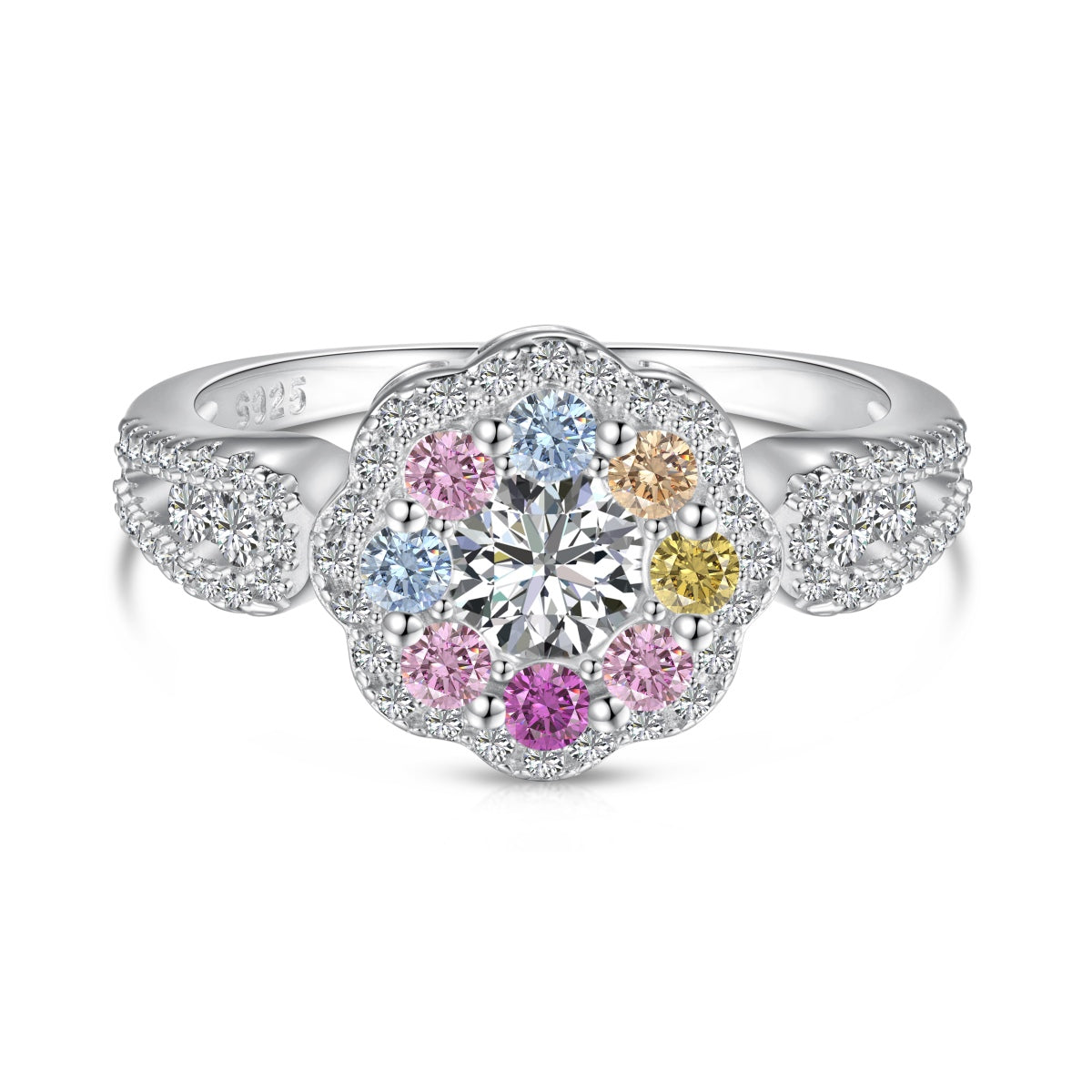 [Clara Jewels]Delicate Colorful Round Cut Flower Shape Wedding Ring