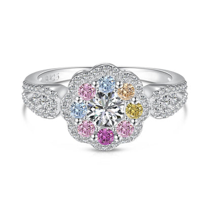 [Clara Jewels]Delicate Colorful Round Cut Flower Shape Wedding Ring