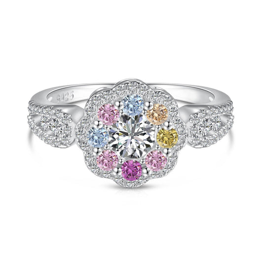 [Clara Jewels]Delicate Colorful Round Cut Flower Shape Wedding Ring