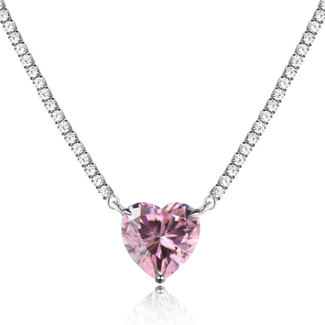 [Clara Jewels]8.0 Carat Versatile Colorful Sweet Heart-Shaped Tennis Necklace