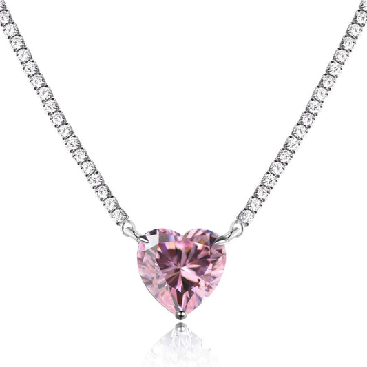 [Clara Jewels]8.0 Carat Versatile Colorful Sweet Heart-Shaped Tennis Necklace