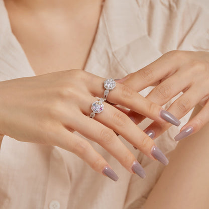 [Clara Jewels]Delicate Colorful Round Cut Flower Shape Wedding Ring