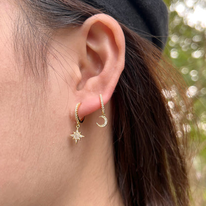 [Clara Jewels]Star and Moon Asymmetric Earrings