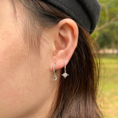 [Clara Jewels]Star and Moon Asymmetric Earrings