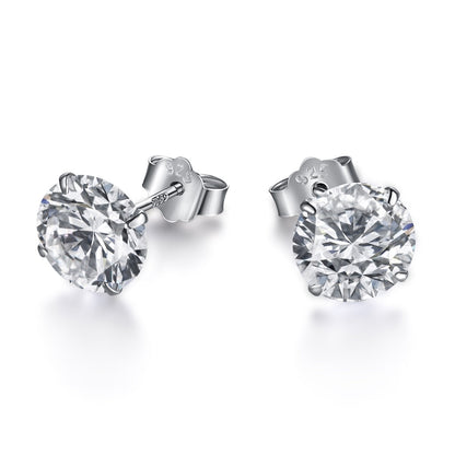 [Clara Jewels]Stylish Shiny Round Center Stone Stud Earrings