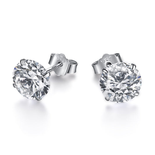 [Clara Jewels]Stylish Shiny Round Center Stone Stud Earrings