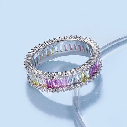 [Clara Jewels]Dainty Kaleidoscopic Emerald Cut Daily Ring