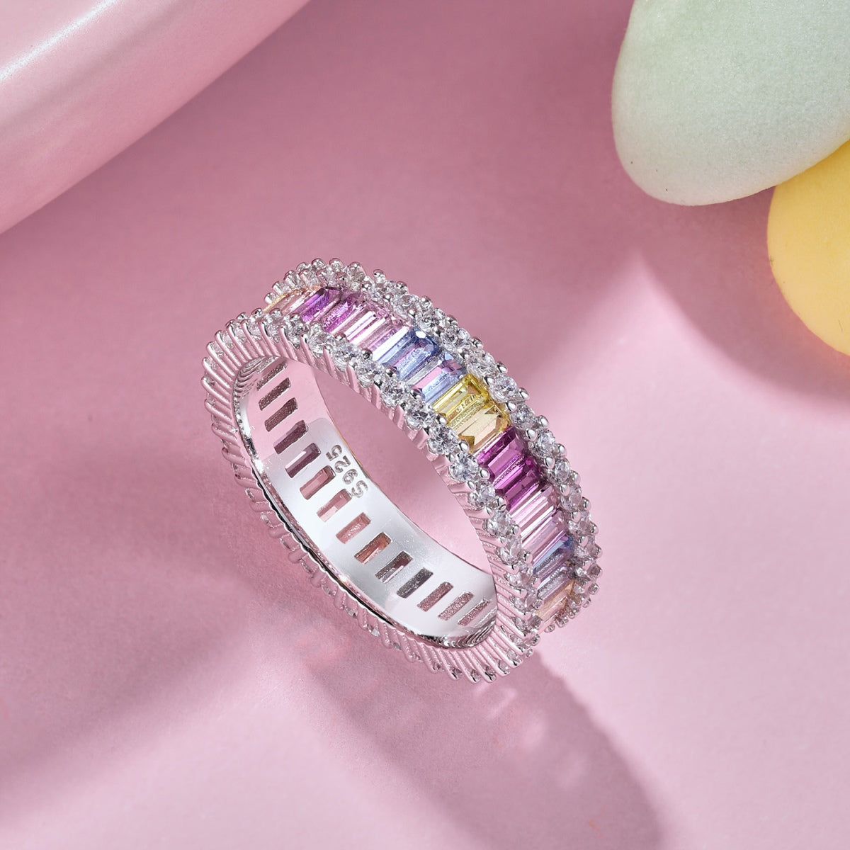 [Clara Jewels]Dainty Kaleidoscopic Emerald Cut Daily Ring