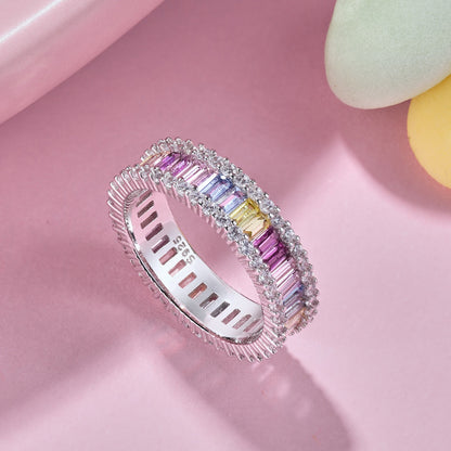 [Clara Jewels]Dainty Kaleidoscopic Emerald Cut Daily Ring