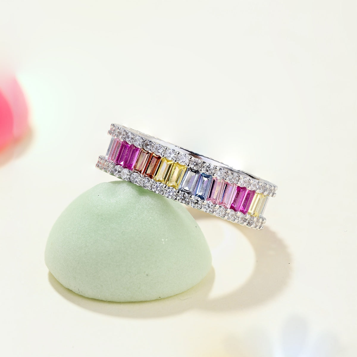 [Clara Jewels]Dainty Kaleidoscopic Emerald Cut Daily Ring