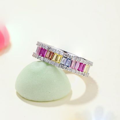 [Clara Jewels]Dainty Kaleidoscopic Emerald Cut Daily Ring