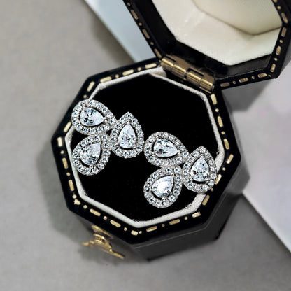 [Clara Jewels]Ornate Flower Shape Pear Cut Lover Earrings