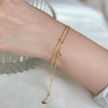 [Clara Jewels]Dainty Double Layer Love Heart Bracelet