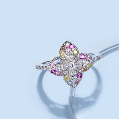 [Clara Jewels]Luxurious Colorful Flower Shape Banquet Ring