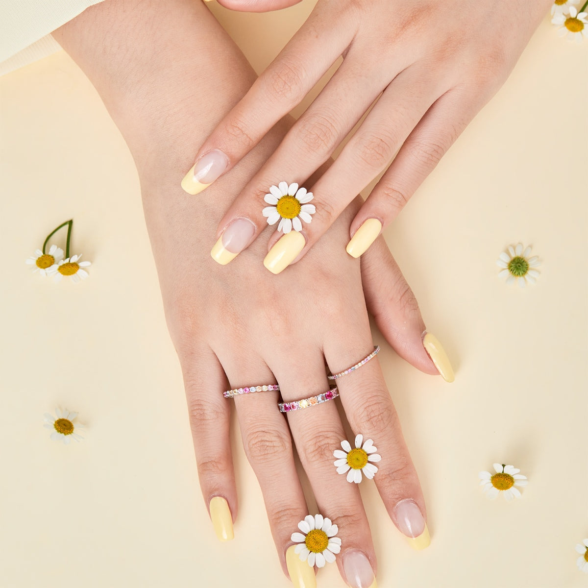 [Clara Jewels]Ornate Colorful Round Cut Tennis Ring