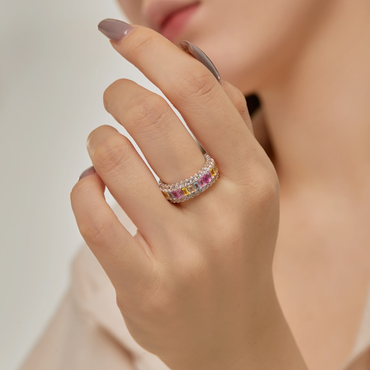 [Clara Jewels]Dainty Colorful Radiant Cut Daily Ring