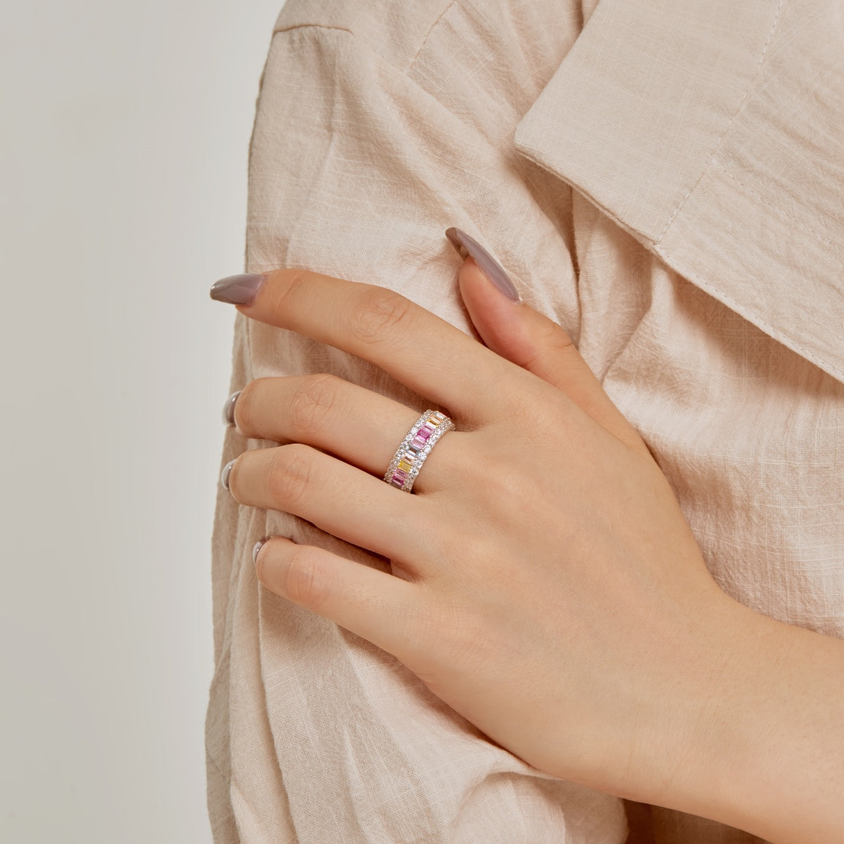 [Clara Jewels]Dainty Colorful Radiant Cut Daily Ring