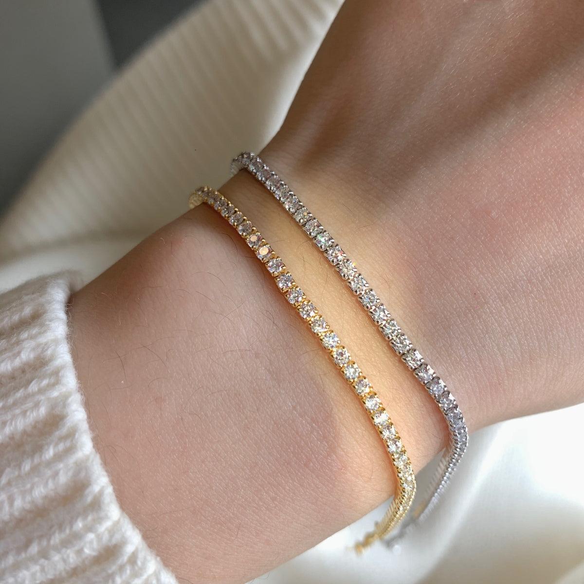 [Clara Jewels]Radiant Shinning Princess Cut Tennis Bracelet