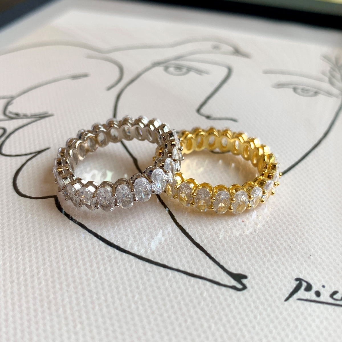 [Clara Jewels]Ornate Oval Cut Tennis Ring