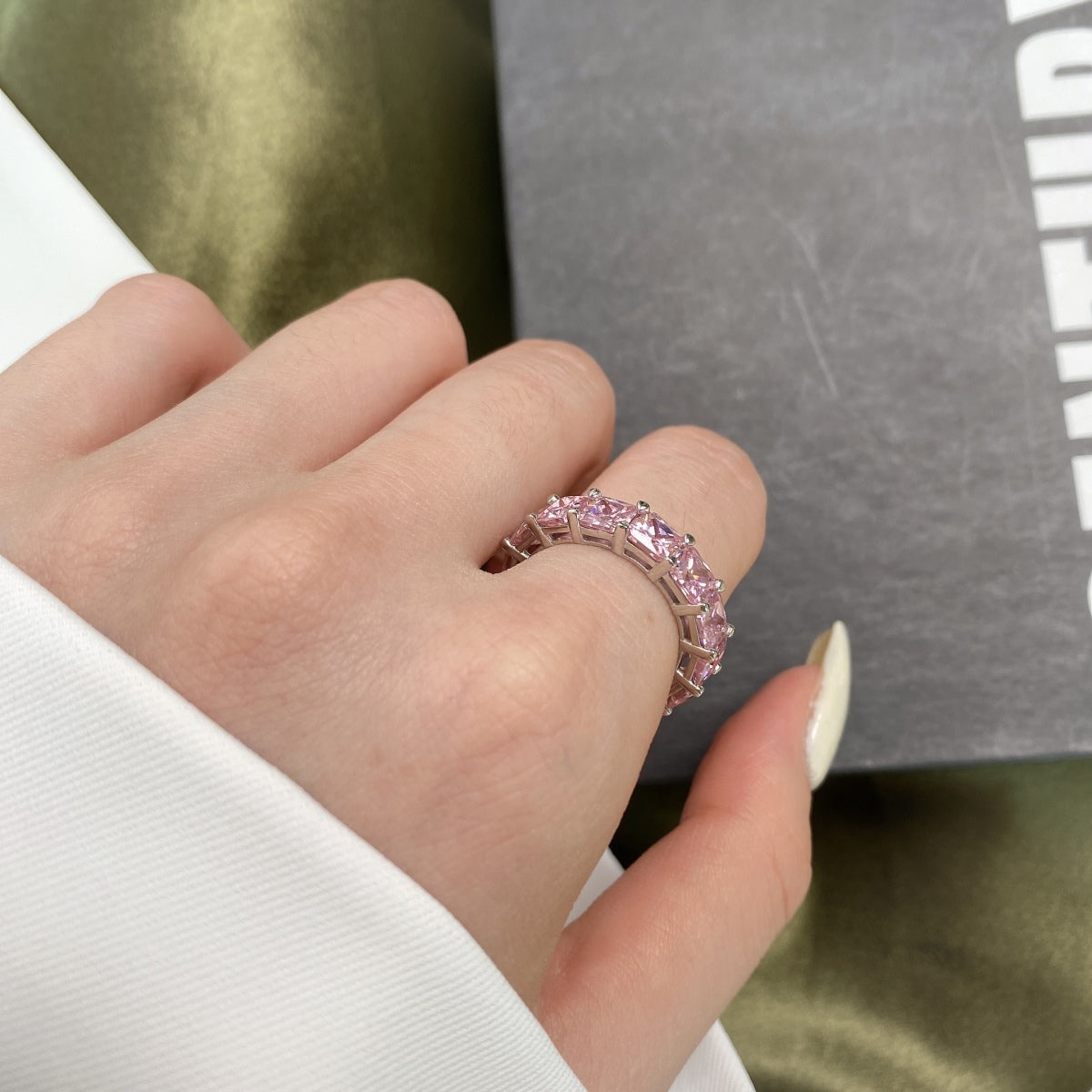 [Clara Jewels]Elegant Princess Cut Tennis Ring