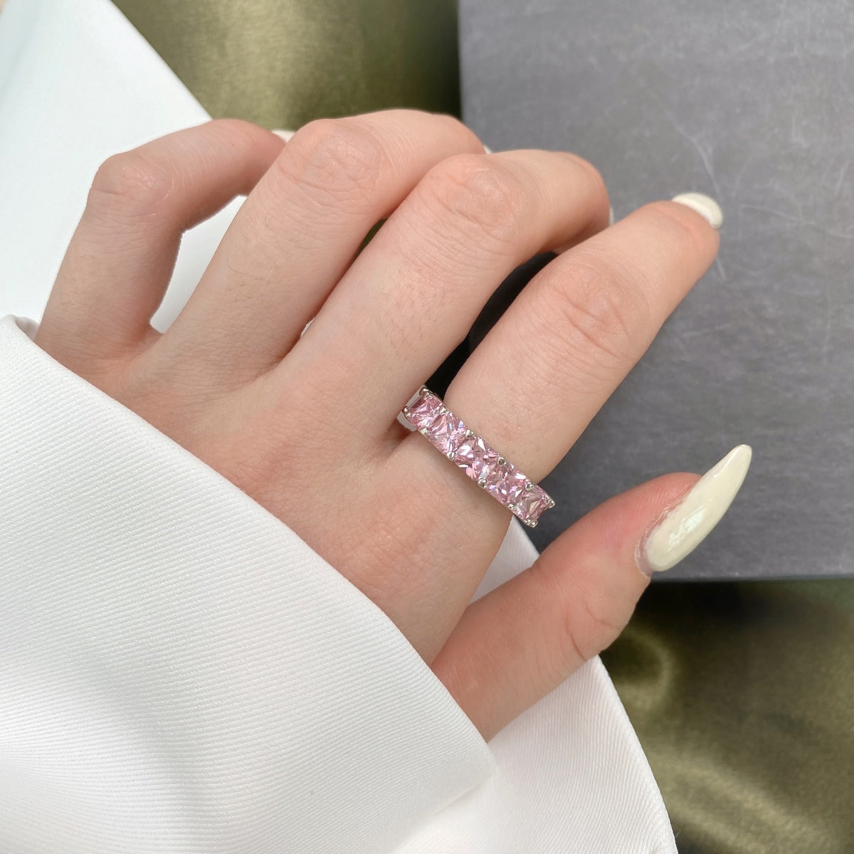 [Clara Jewels]Elegant Princess Cut Tennis Ring
