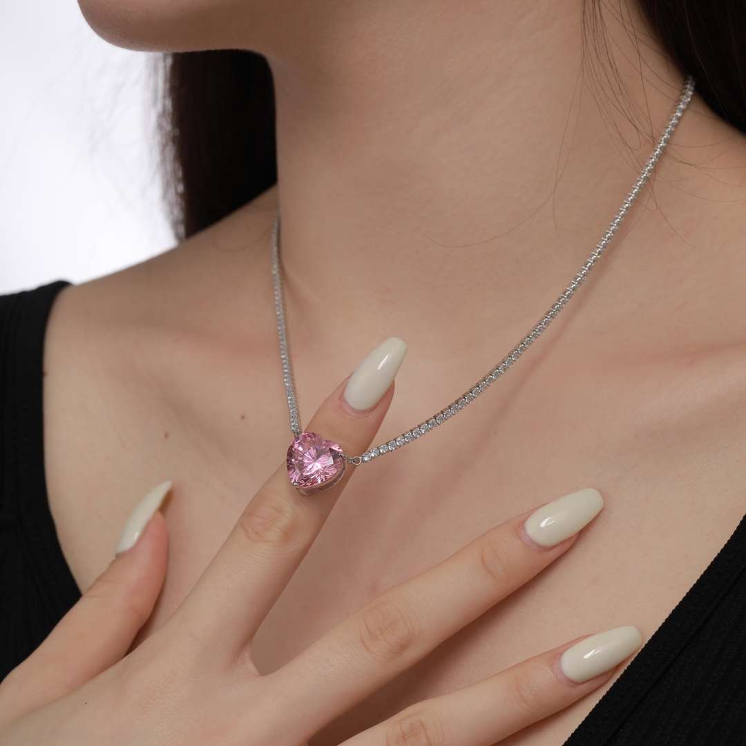[Clara Jewels]8.0 Carat Versatile Colorful Sweet Heart-Shaped Tennis Necklace