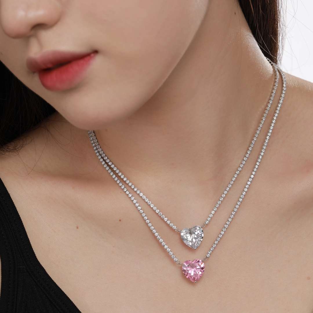 [Clara Jewels]8.0 Carat Versatile Colorful Sweet Heart-Shaped Tennis Necklace