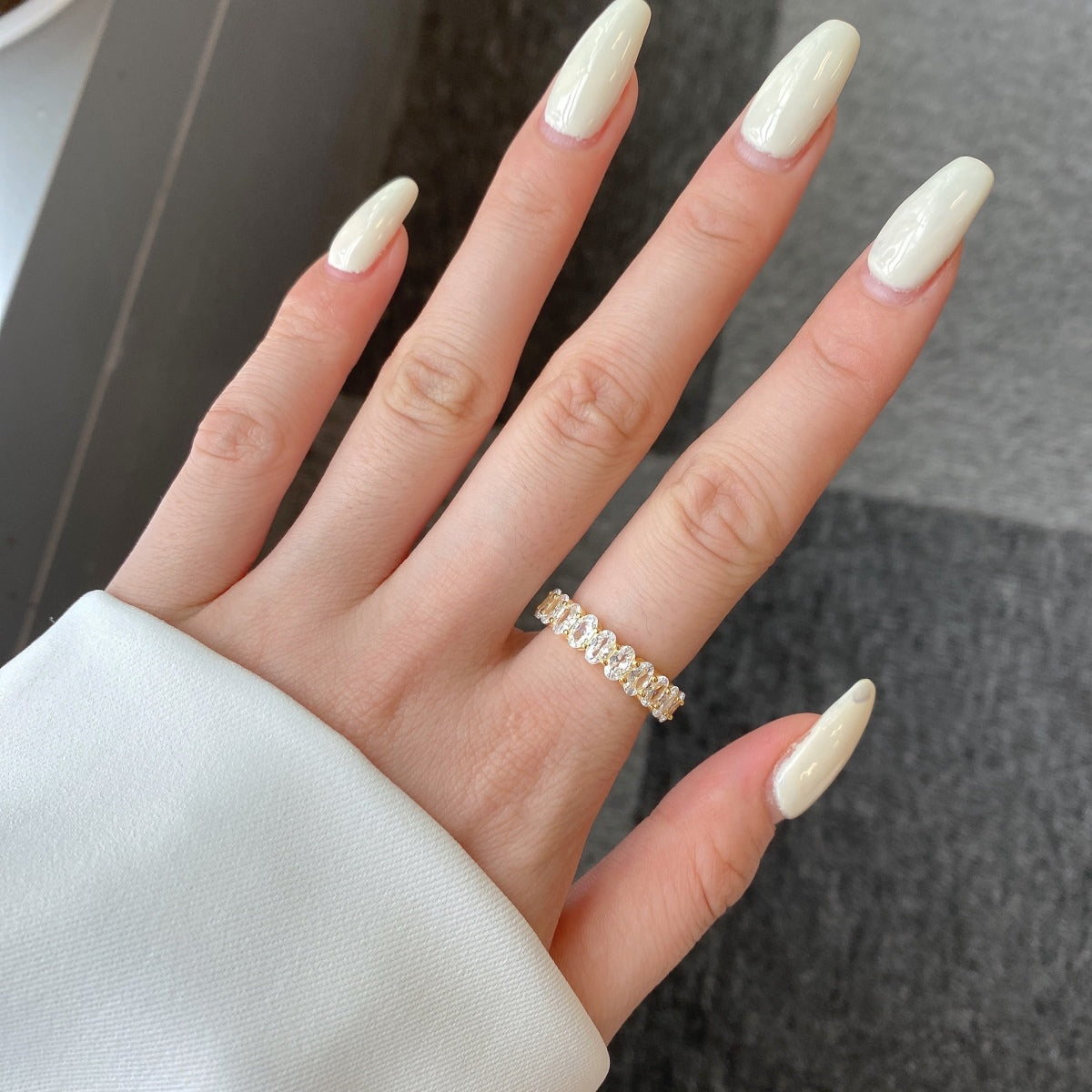 [Clara Jewels]Ornate Oval Cut Tennis Ring