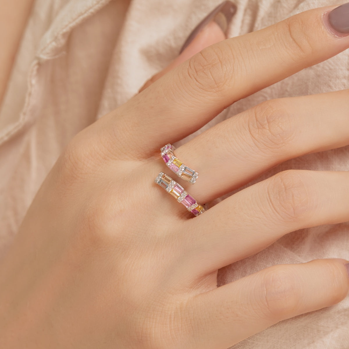 [Clara Jewels]Charming Colorful Radiant Cut Adjustable Daily Ring