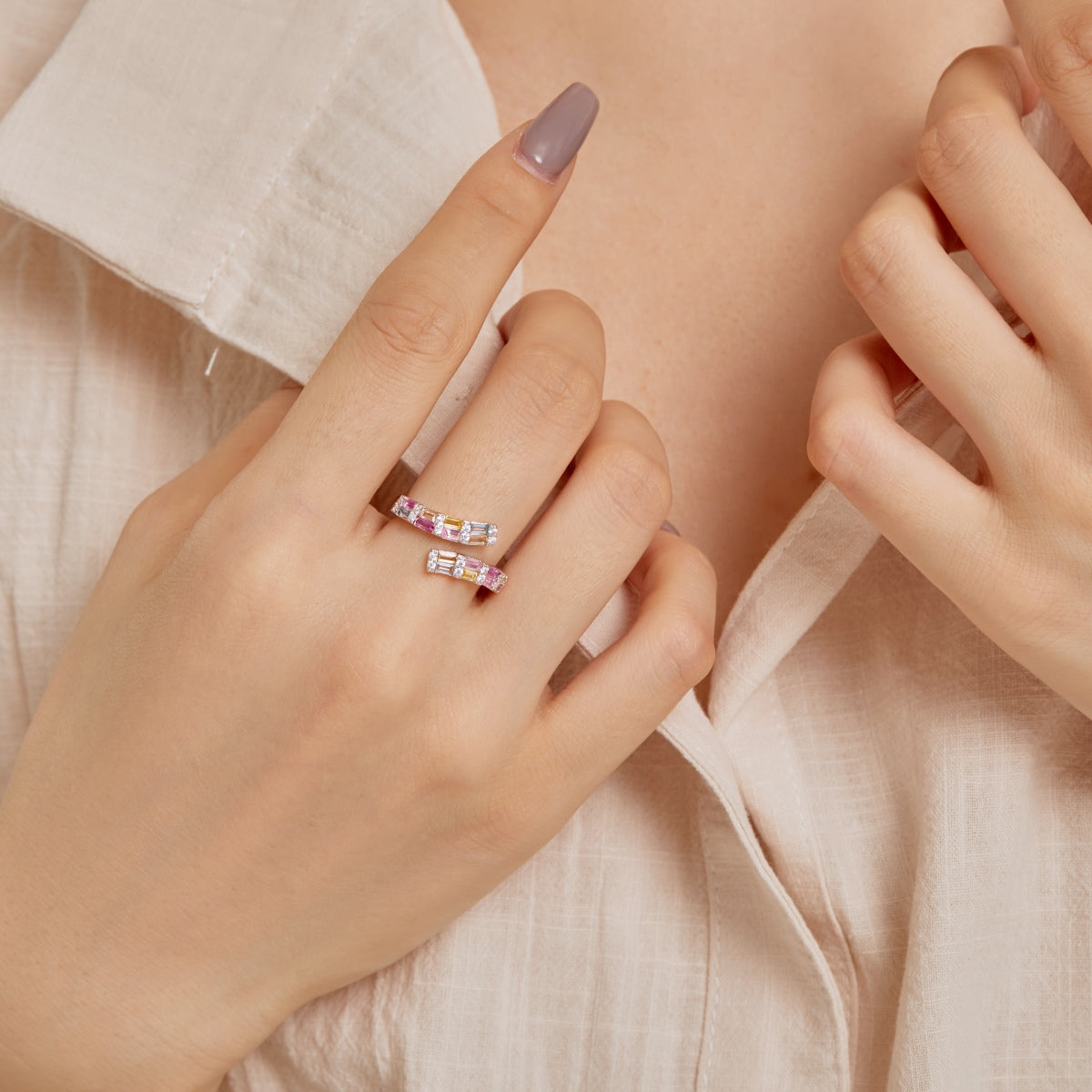 [Clara Jewels]Charming Colorful Radiant Cut Adjustable Daily Ring