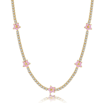 [Clara Jewels]Luxurious Colorful Flower Tennis Necklace