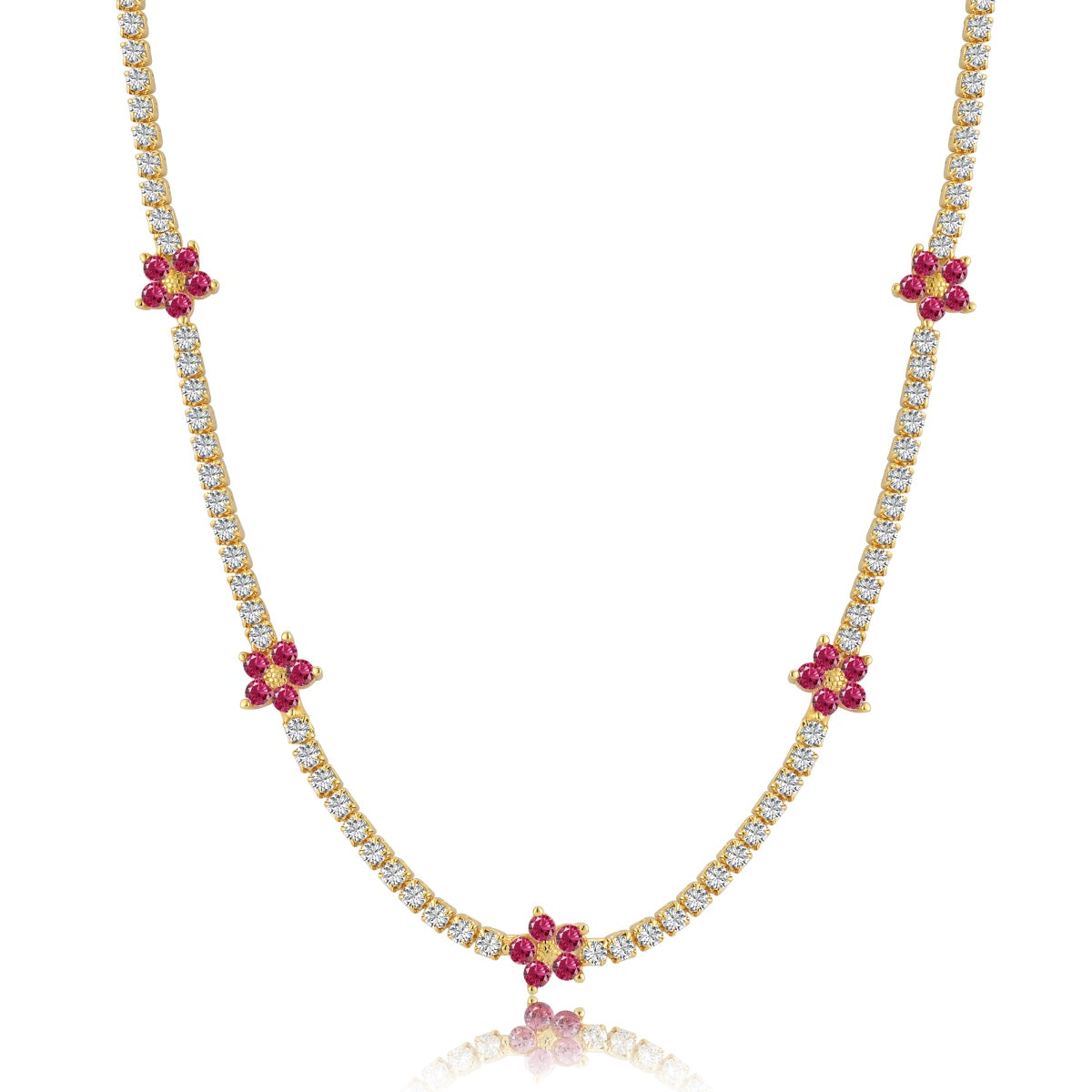 [Clara Jewels]Luxurious Colorful Flower Tennis Necklace