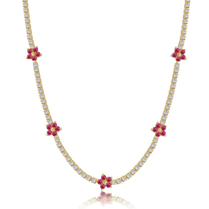 [Clara Jewels]Luxurious Colorful Flower Tennis Necklace