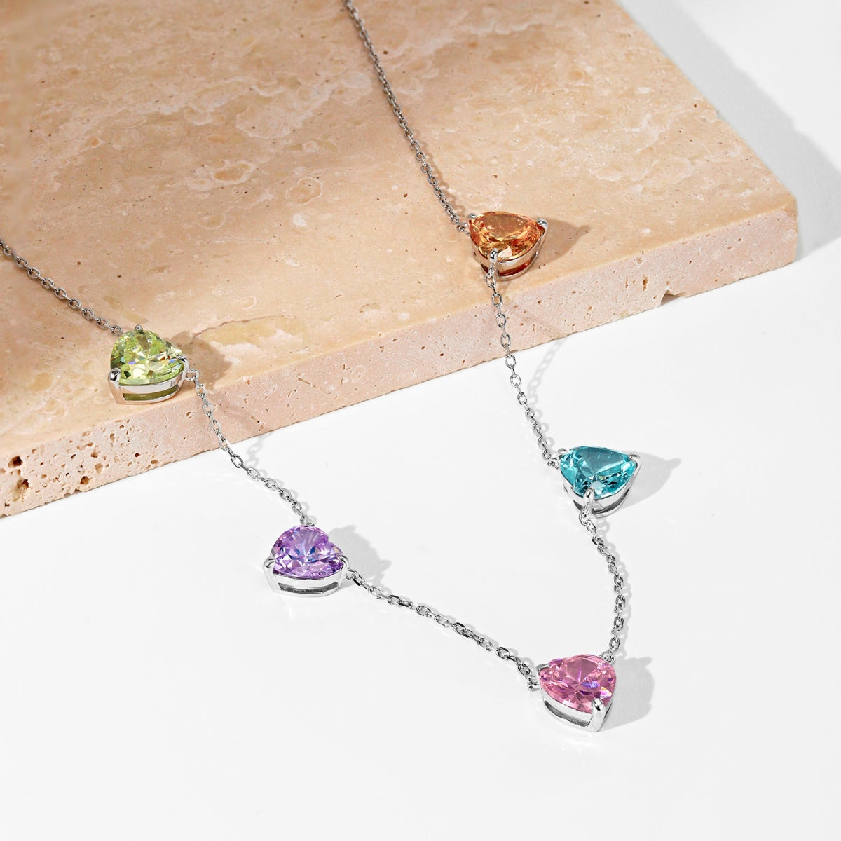 [Clara Jewels]Sparkling Colorful Heart Cut Necklace