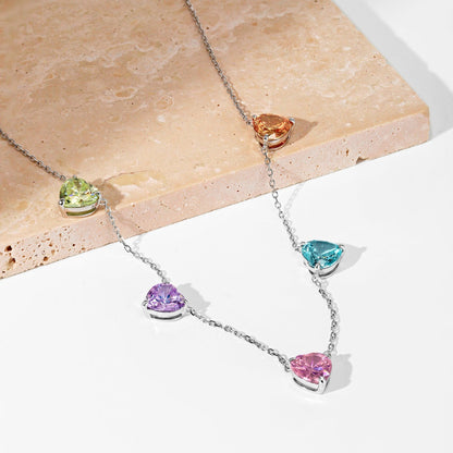 [Clara Jewels]Sparkling Colorful Heart Cut Necklace