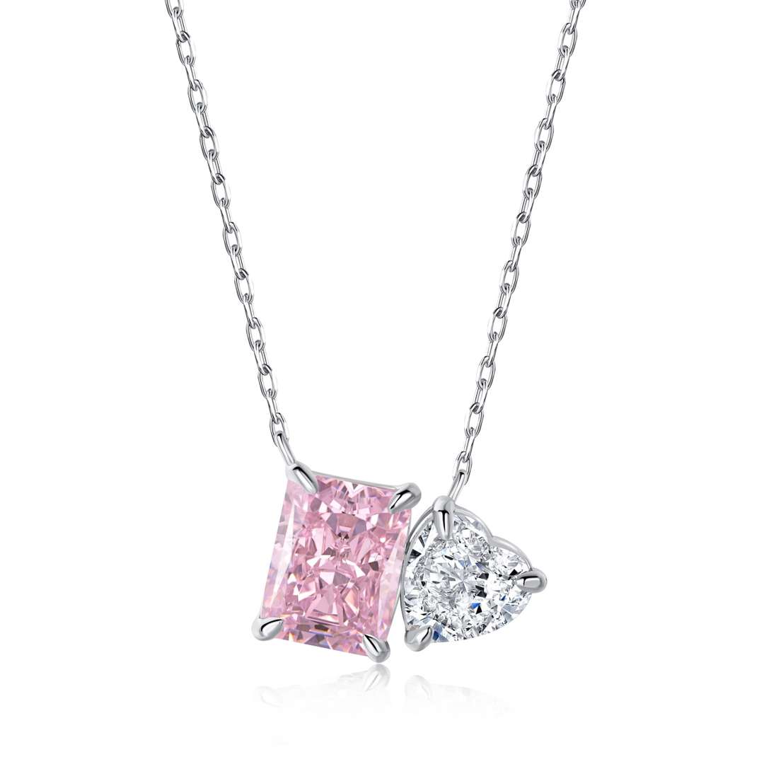 [Clara Jewels]Dazzling Square & Heart Shape Necklace